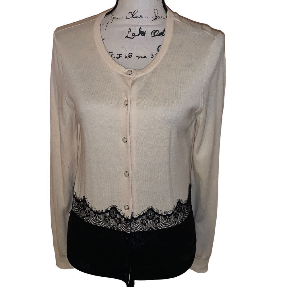 NEW YORK & CO. cream & black lace cardigan medium